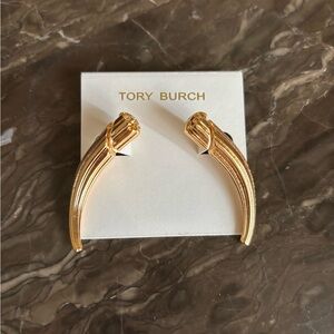 Tory Burch Logo Pike front back Earrings in light brass